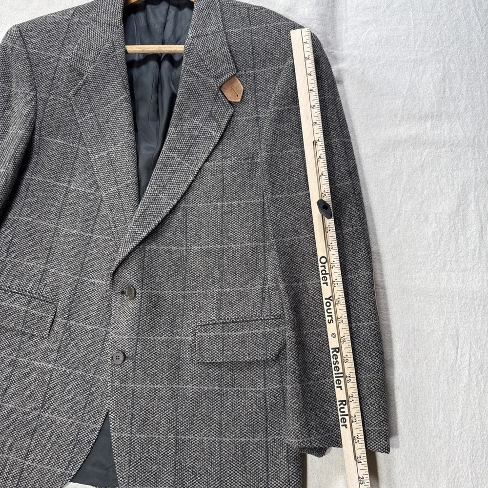 Evan-Picone Vintage Gray Herringbone Wool Blazer Made in USA Men's Sport Coat 42